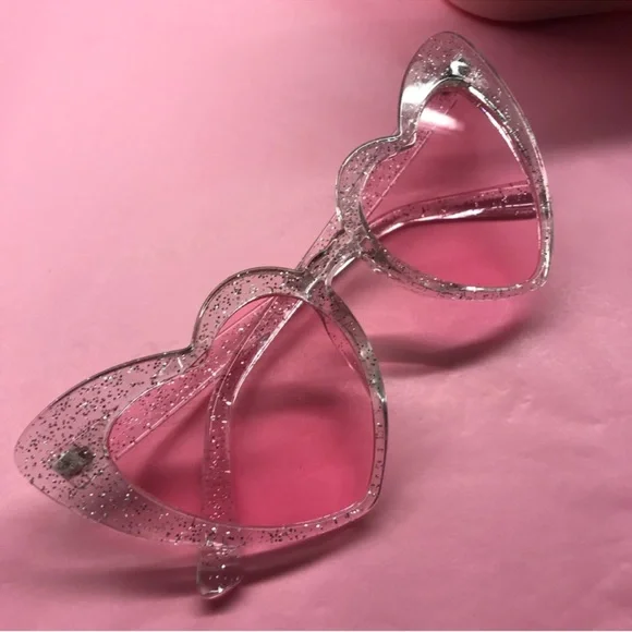 Pink heart shaped sunglasses Barbie pinup doll wheels dollbaby glasses glitter Barbie Heart-Shaped Pink Sunglasses Like new | Mercari main image 3